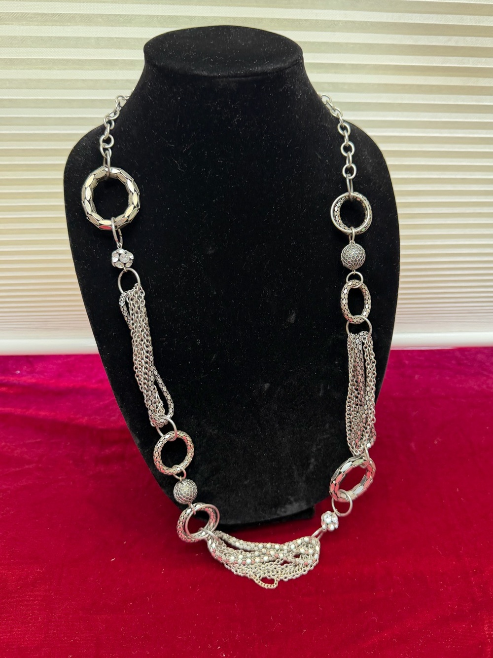 Vintage Long Silver Plated Statement Necklace